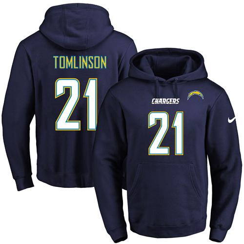 Nike Chargers #21 LaDainian Tomlinson Navy Blue Name & Number Pullover NFL Hoodie